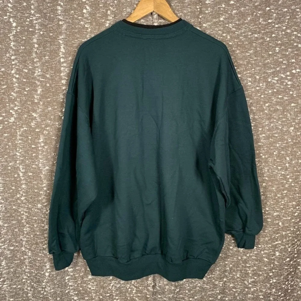 Vintage Top Stitch Green Pullover‎ Sweater Embroidered Flower Women's 2X